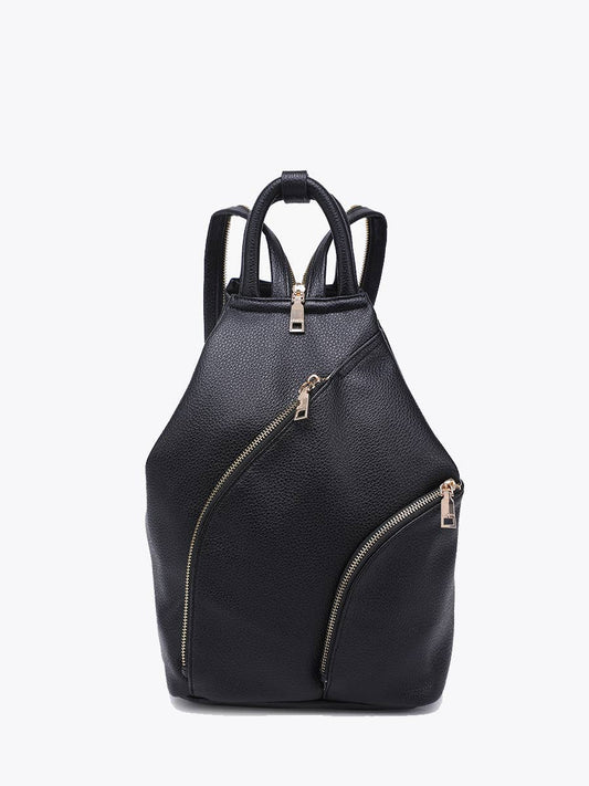 Maura Diagonal Zipper Backpack: Black