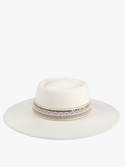 Blaze Multi Trim Wide Brim Fedora: Ivory