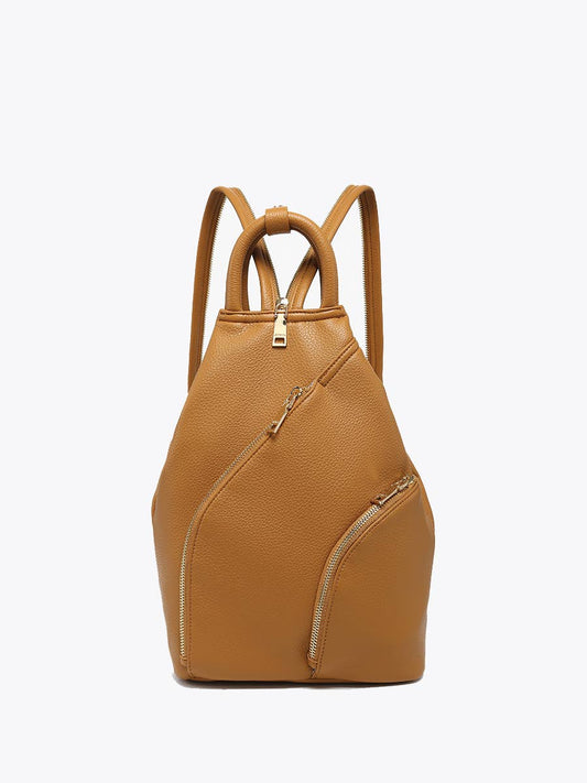 Maura Diagonal Zipper Backpack: Camel