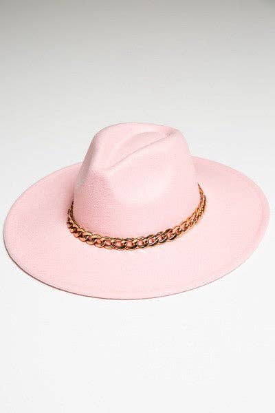 A VINTAGE PLAIN FEDORA HAT WITH GOLD CHAIN | 40HW013: PINK