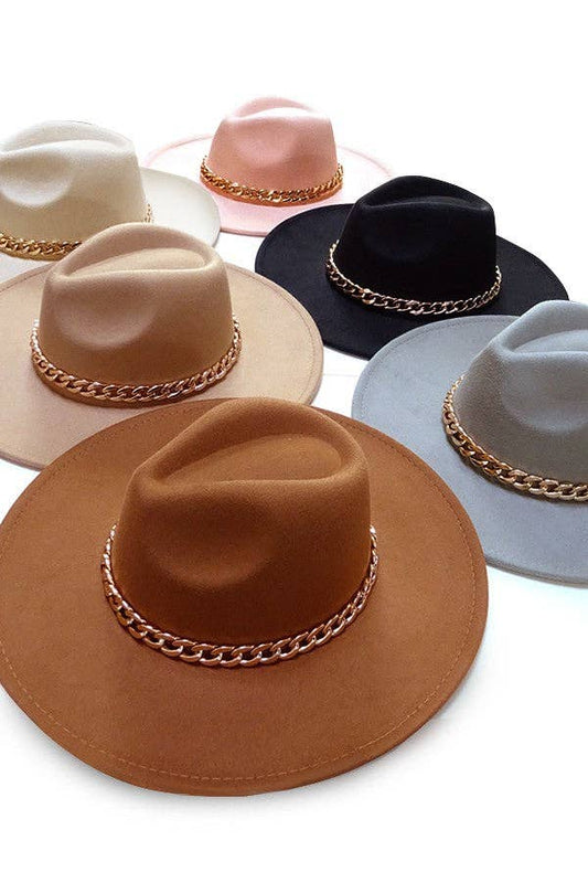 A VINTAGE PLAIN FEDORA HAT WITH GOLD CHAIN | 40HW013: PINK