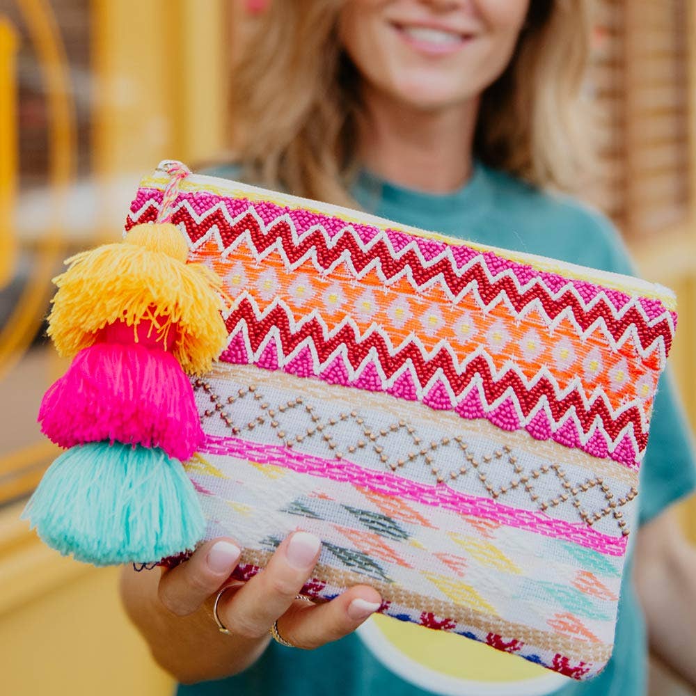 Colorful Mixed Embroidery Pocket Book with Tassel: Multicolored