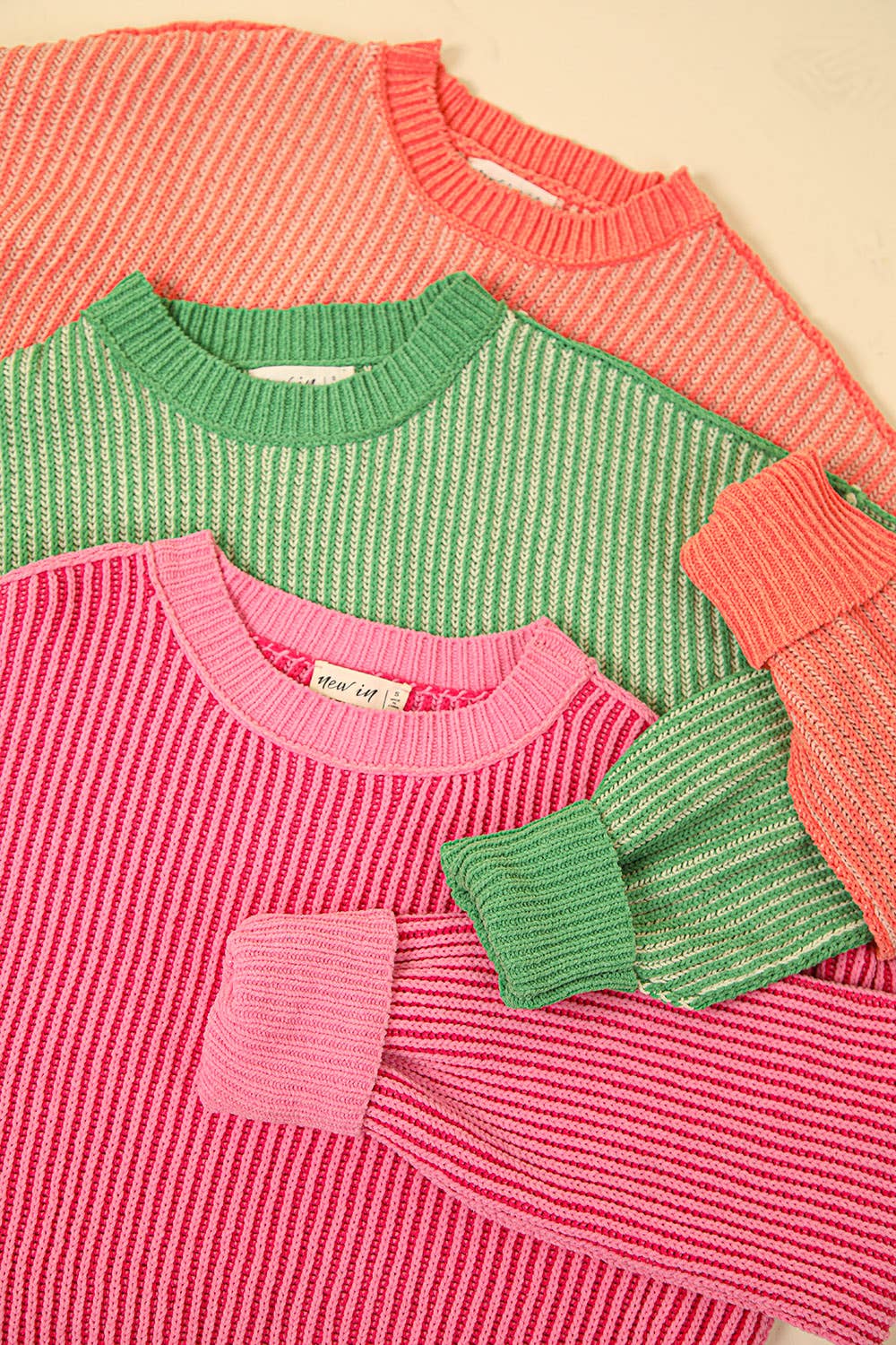 Twyla Two Tone Striped Casual Stripe Sweater Top: Orange
