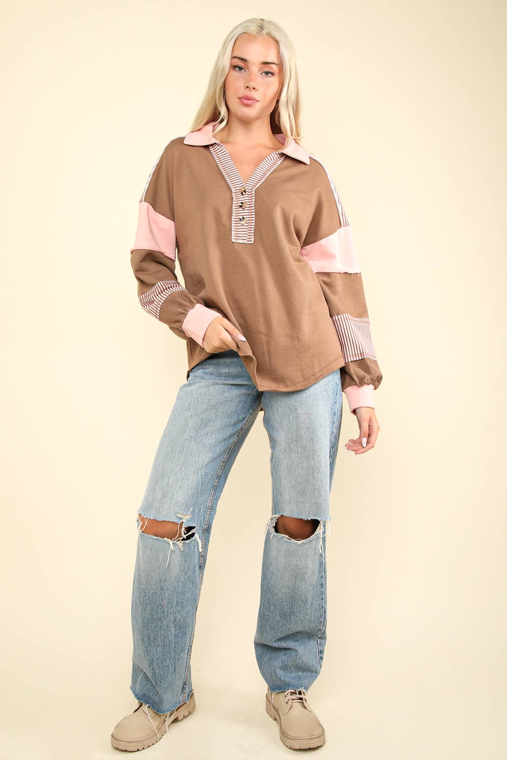 Ruby Color Block Top in Mocha