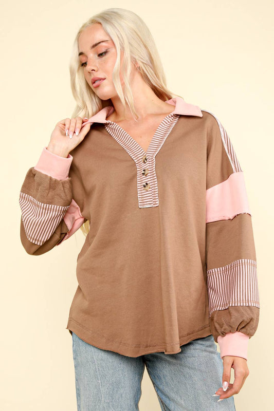 Ruby Color Block Top in Mocha