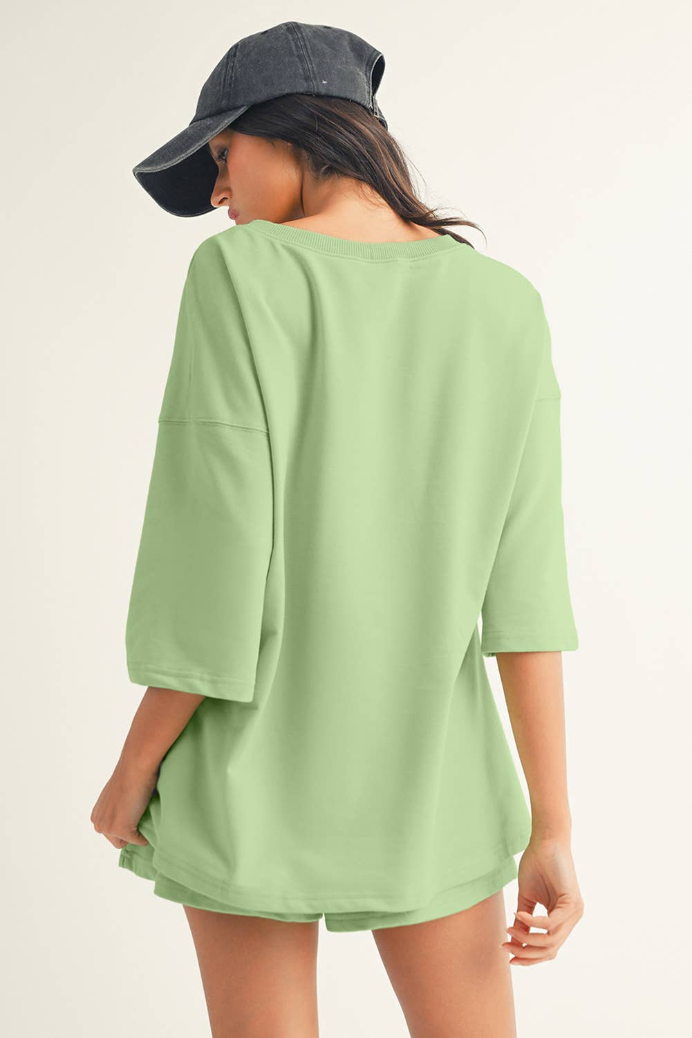 Solid Loose V Neck Half Sleeve Tee and Shorts