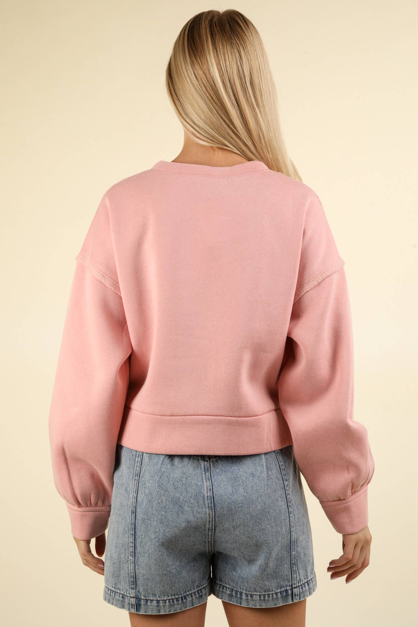 Cheyenne Cable Contrast Detail Oversized Knit Crop Top: BLUSH