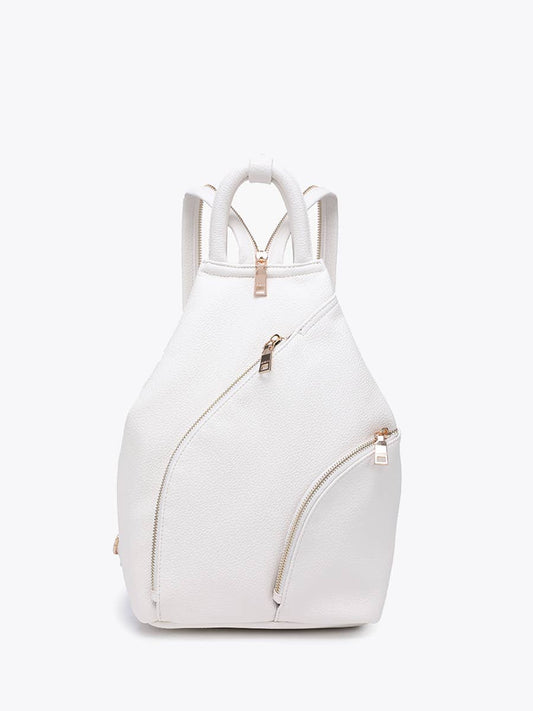 Maura Diagonal Zipper Backpack: Ivory