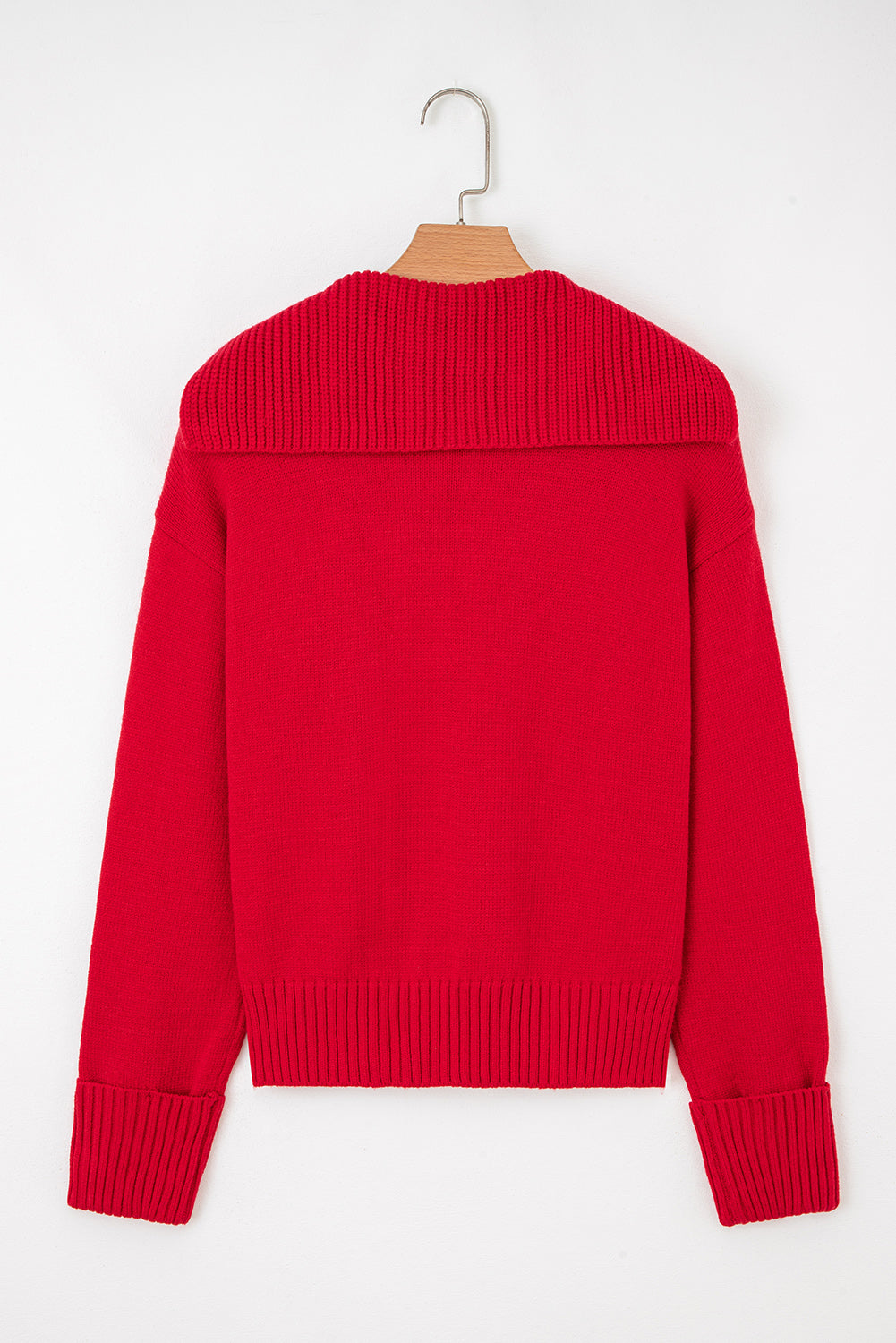Chestnut Collared V Neck Ribbed Edge Sexy Elegant Sweater