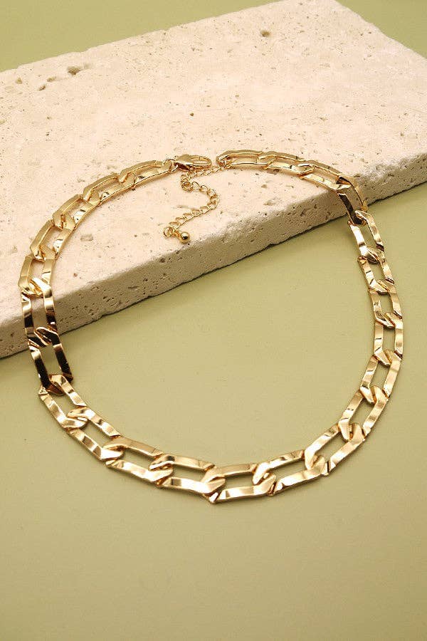 HANDMADE HAMMER LINK CHAIN | 25N260: GOLD