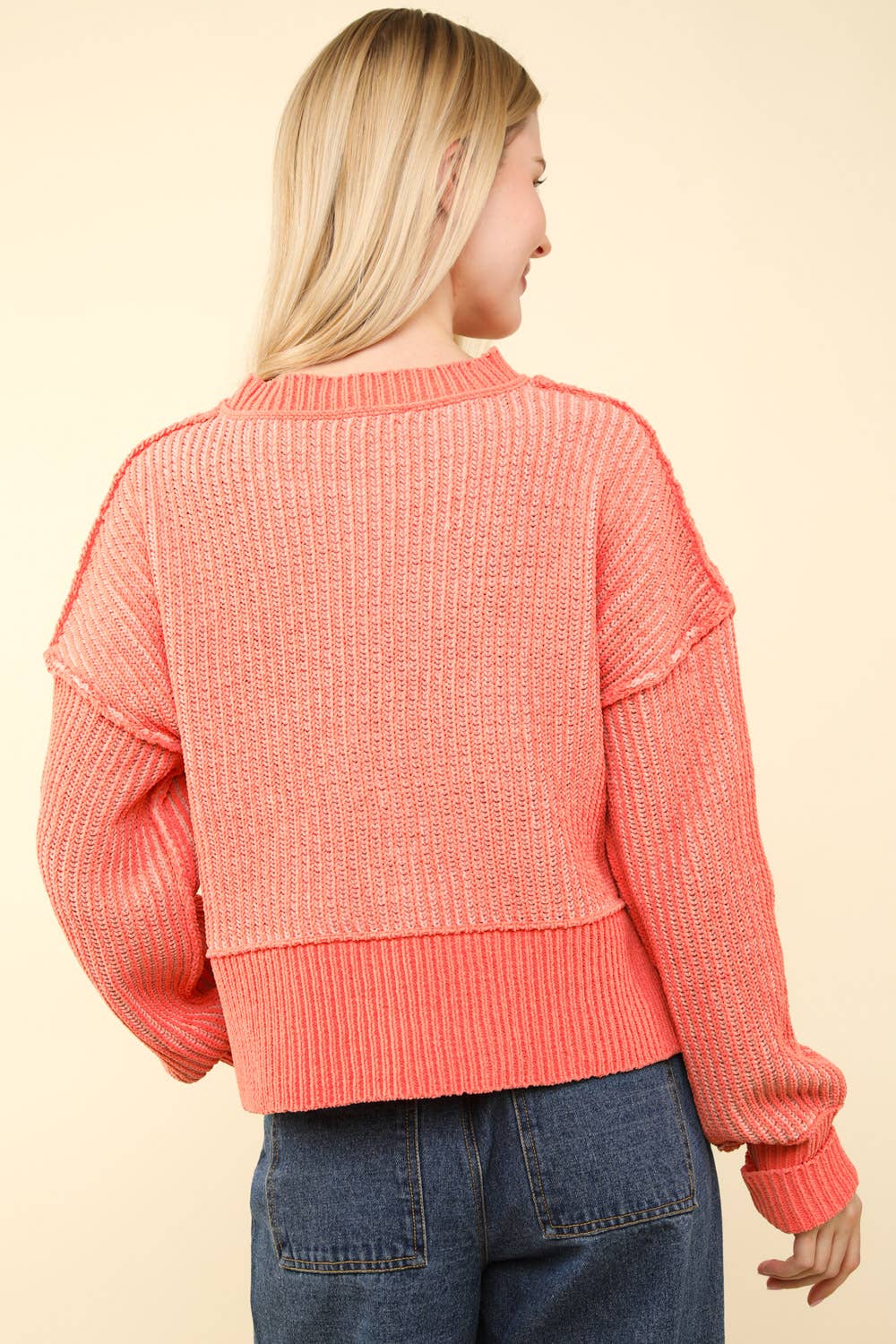 Twyla Two Tone Striped Casual Stripe Sweater Top: Orange